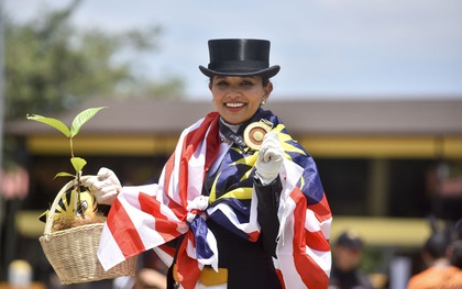 Bà bầu xinh đẹp người Malaysia giành HC vàng SEA Games môn đua ngựa