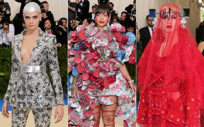 Met Gala 2017: Rihanna và Katy Perry thi nhau mặc "dị", Cara Delevingne sơn bạc nguyên đầu