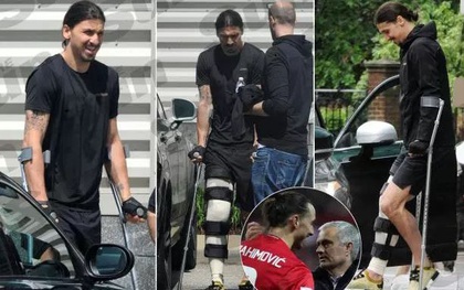 Ibrahimovic băng bó một bên chân, phải đi nạng sau phẫu thuật