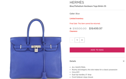 Lần đầu tiên túi Hermes Birkin và Kelly được bán giảm giá, mà lại còn giảm hẳn 0.03 USD!
