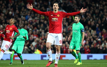 Ibrahimovic lập hat-trick, Man Utd  thắng tưng bừng tại Europa League