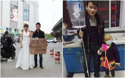 Trung Quốc: Người phụ nữ trẻ mặc váy cô dâu đứng giữa đường, chồng ở bên cạnh giơ biển "bán vợ cứu con"