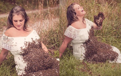 Bộ ảnh mang bầu khiến người xem sởn gai ốc: 20,000 con ong vây quanh cơ thể người mẹ