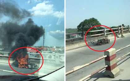 Xe máy cháy trơ khung sắt sau khi gặp tai nạn trên cầu Thanh Trì