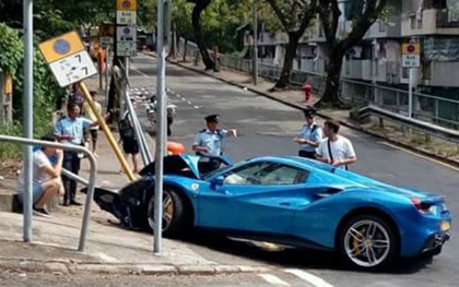 Né chó, xế sang Ferrari "vỡ đầu" vì tông biển báo