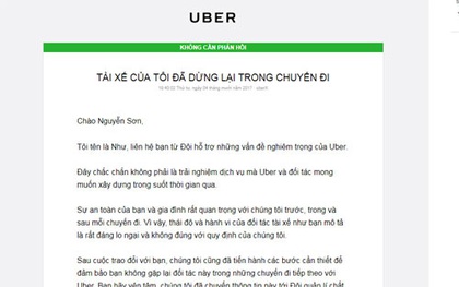 Tài xế Uber bỏ khách giữa đường, khách hàng thất vọng cách giải quyết