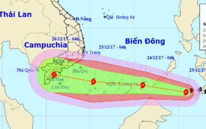 Bão Tembin giật cấp 13 có thể quét qua các tỉnh từ Bà Rịa-Vũng Tàu đến Cà Mau