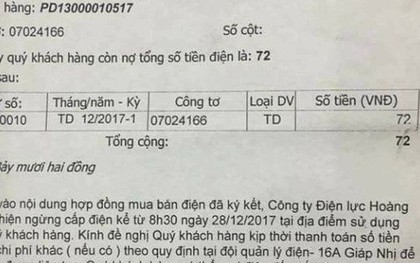 Nợ 72 đồng, khách hàng ở Hà Nội nhận giấy thông báo ngừng cấp điện