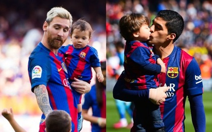 Messi ôm hôn con trai Suarez thắm thiết