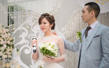 Tú Linh bật khóc cảm ơn bố mẹ chồng trong đám cưới