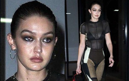 Diện áo xuyên thấu khoe body đầy gợi cảm, nhưng Gigi Hadid mất điểm vì mặt bóng nhờn như "chảo dầu"