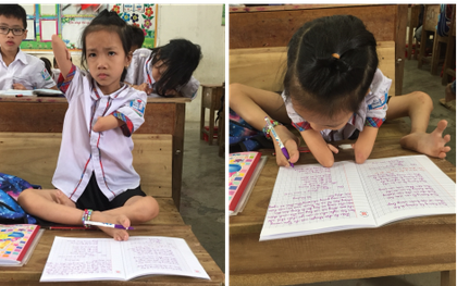 Ảnh: Giờ học của cô bé 8 tuổi cụt tay, dùng chân nắn nót viết chữ đẹp