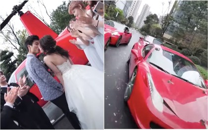 Clip đám cưới Rich Kid ở Trung Quốc gây xôn xao: Đón dâu bằng trực thăng, 8 chiếc Ferrari đỏ chói theo sau hộ tống