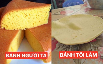 Làm bánh bông lan theo công thức trên mạng, cô gái cho ra lò chiếc bánh đa dẹp lép khiến dân mạng cười rơi mồm