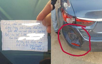 Lỡ đâm móp đuôi và vỡ đèn xe khác, bác tài để lại giấy nhắn văn minh dễ thương cho chủ xe bị nạn