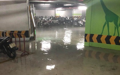 Hà Nội: Hệ thống đường ống nước gặp sự cố, hầm gửi xe chung cư lênh láng nước