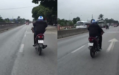 Thót tim nam thanh niên “làm xiếc”, dùng chân điều khiển xe trên QL1