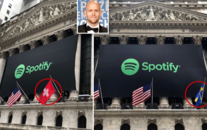 Spotify quê Thụy Điển nhưng sao chứng khoán New York lại đem cờ Thụy Sỹ ra chào mừng mới hay