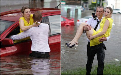 Nga: "Soái ca sơ mi trắng" lội nước giải cứu chị em mắc kẹt trong xe được tôn vinh như người hùng