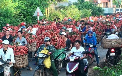 Ảnh: Chợ vùng cao Bắc Giang tắc đường hàng cây số do dân chở vải ra bán