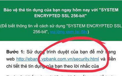 VPBank lên tiếng về email giả danh được gửi cho khách hàng để đánh cắp thông tin thẻ tín dụng