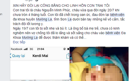 Sơn La: Bố mẹ đau đớn, khóc ngất vì con trai 4 tháng tuổi tử vong sau khi nhập viện điều trị vì sốt nhẹ và biếng ăn