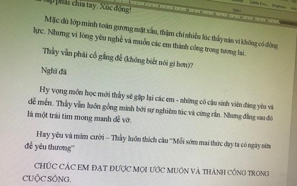 Viết tâm thư chia tay lớp nhưng thầy giáo gửi lời nhắn “cà khịa” cực mạnh, đọc xong sinh viên không biết nên buồn hay vui!