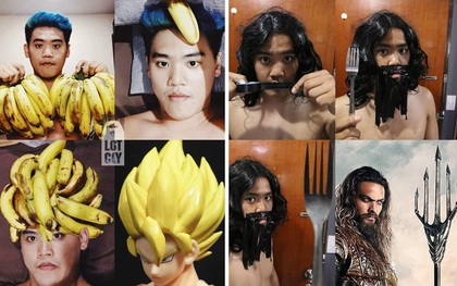 “Thánh Cosplay” sáng tạo đỉnh cao không tốn một xu khiến ai cũng phải chào thua: Tóc Son Goku làm từ chuối, râu Aqua Man làm từ băng keo