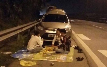 CSGT xử lý nhóm thanh niên ngang nhiên ngồi ăn đêm trên cao tốc Nội Bài - Lào Cai