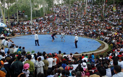Hàng nghìn người tới theo dõi trai làng mặc quần jean đấu vật