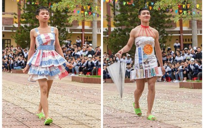 Dàn nam sinh mặc váy tự chế siêu sexy trình diễn catwalk gây bão share Facebook