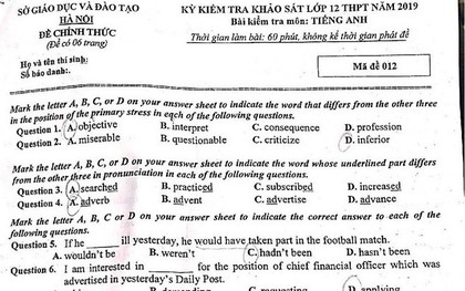 Đề thi thử THPT quốc gia 2019 môn Tiếng Anh kèm đáp án tại Hà Nội: Dễ hơn 2018!