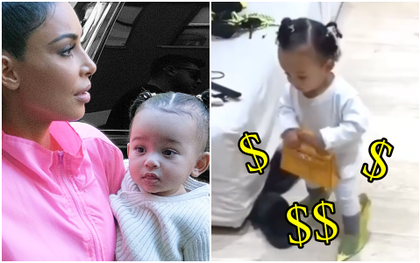 Góc sang chảnh: Mới 1 tuổi, con gái Kim Kardashian cầm túi Hermes Birkin 350 triệu chơi loanh quanh trong nhà với mẹ