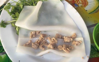 Háo hức ăn phở cuốn trong khu ăn vặt nổi tiếng Hà Nội, cô nàng tức nghẹn vì đĩa bánh mỏng dính như tờ giấy, rắc thêm vài hột thịt nạc