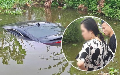 Chiếc Kia Cerato đời mới chìm nghỉm dưới ao sau cú "đạp nhầm" của nữ tài xế