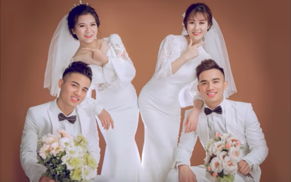 2 chú rể giống hệt nhau trong bức ảnh cưới khiến dân mạng "hoa mắt chóng mặt": Đã sinh đôi còn làm đám cưới cùng ngày!