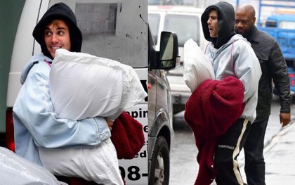 Phải ra đường khi chưa muốn rời giường, Justin Bieber ôm luôn chăn gối như phụ kiện street style
