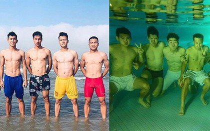 Cùng khoe body, nhưng dàn trai đẹp 6 múi CLB Hà Tĩnh ăn đứt các đàn anh Hà Nội FC