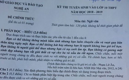 Thông tin chính thức sự trùng hợp đề thi môn Văn vào lớp 10 ở Nghệ An