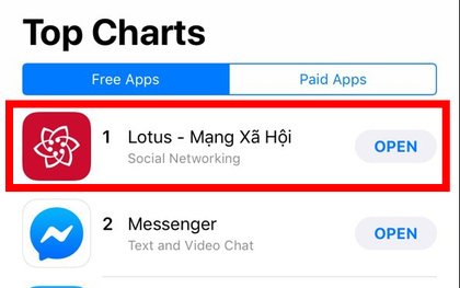 MXH Lotus chiếm Top 1 AppStore Việt Nam ngay khi vừa ra mắt