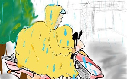 Bức vẽ mẹ chở con ngồi trong áo mưa gây sốt MXH và câu chuyện đằng sau khiến ai cũng mủi lòng