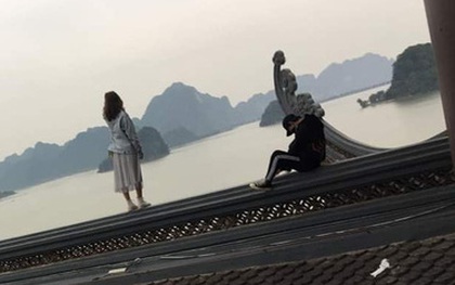 Clip cặp đôi thản nhiên trèo lên hẳn... mái chùa Tam Chúc để chụp ảnh khiến nhiều người ngán ngẩm