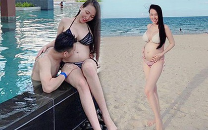 Bà xã Khắc Việt tự tin tung ảnh bikini ôm bụng bầu 6 tháng: Vòng 2 nhô lên lớn rõ nhưng body vẫn nóng bỏng quá!