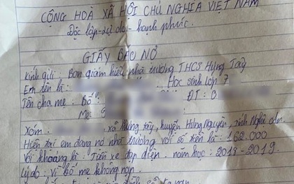 Nhà trường bắt học sinh lớp 7 viết “giấy báo nợ” vì gia đình chưa đóng 162.000 đồng tiền gửi xe