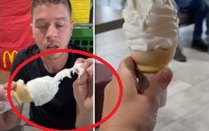 Đi ăn kem tại cửa hàng McDonald's cùng vợ và bạn bè, ăn được 1 nửa chồng bỗng "biến sắc" khi thấy thứ bên trong