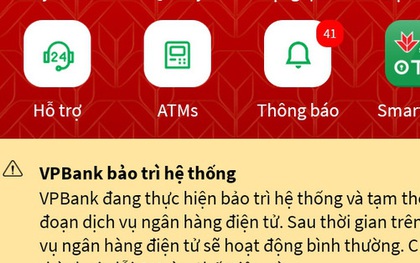 Kênh ngân hàng điện tử VPBank bị gián đoạn dịch vụ do sự cố lỗi đường truyền