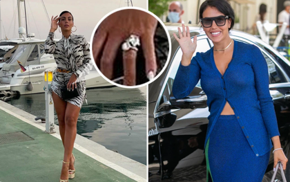 Không lâu sau khi tình tứ cùng Ronaldo trên du thuyền, Georgina bất ngờ đổ bộ LHP Cannes, chiếc nhẫn "to bự" trên tay gây chú ý