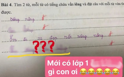 Bài tập Tiếng Việt lớp 1 đặt câu có vần "iêng", cô giáo đọc xong hạn hán lời, chịu thua với độ điệu của học trò