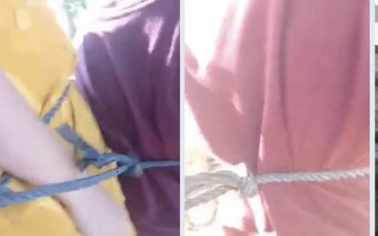 CLIP: Phẫn nộ cha trói 3 con vào tảng đá bên suối để uy hiếp vợ