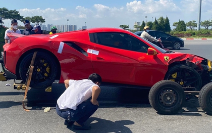 Ảnh: Hiện trường vụ siêu xe Ferrari va chạm với xe máy ở Hà Nội khiến 1 người tử vong